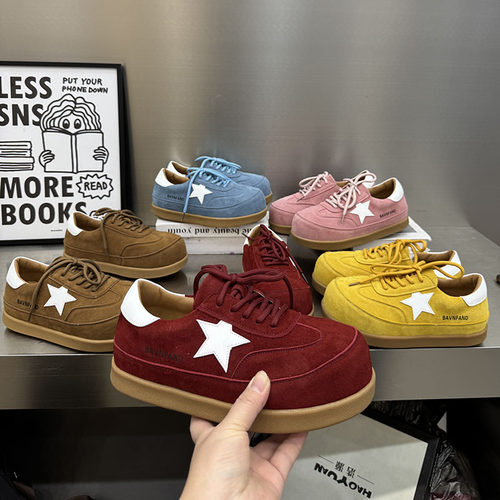 真皮反绒厚底德训鞋女秋季新款