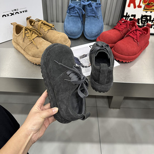 868 反毛皮单鞋 女真皮圆头百搭舒适洋气休闲鞋 26系带厚底松糕鞋