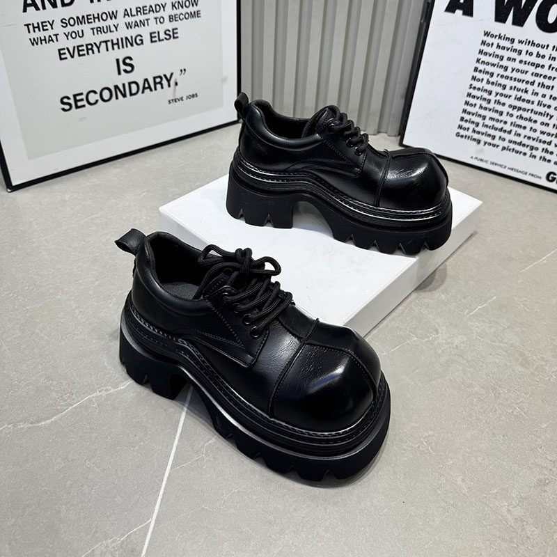 英伦风黑色厚底松糕鞋