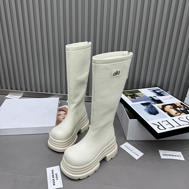 2025新款白色厚底马丁靴女冬季松糕底增高瘦瘦靴时尚长筒靴755-3