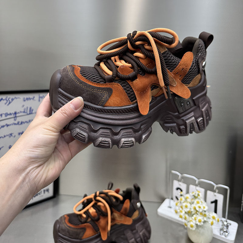 26厚底老爹鞋女棕色拼色交叉绑带松糕鞋增高百搭休闲鞋女9877-06,女鞋,松糕（摇摇）鞋,淘宝优惠券,粉丝福利购,淘宝优惠卷