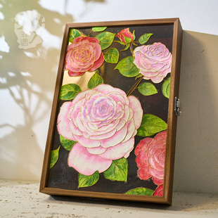 非遗掐丝珐琅釉料材料包手工DIY景泰蓝玫瑰花首饰盒化妆盒黑胡桃