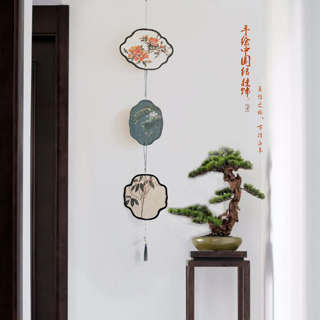 原创手绘工艺画仿古中国结挂饰特色玄关转角风铃壁挂艺术墙饰