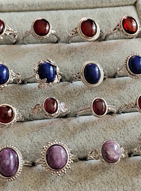 女镀银宫廷戒指圈环镶嵌海蓝宝