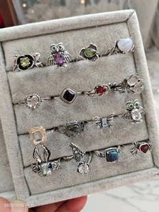 925纯银1活口戒指尼泊尔风复古ins冷淡风水晶石榴石可调节指环