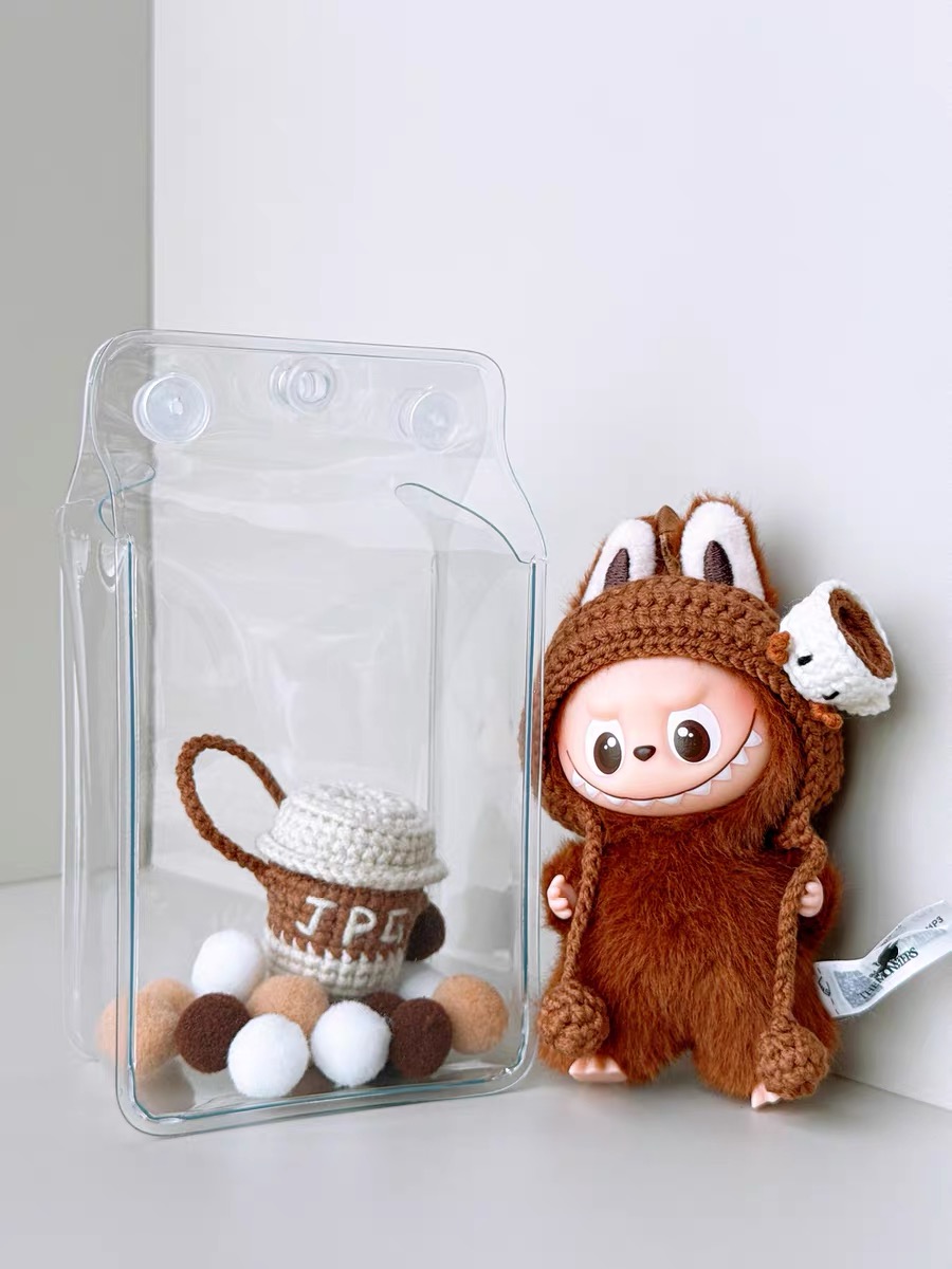 10cm牛奶盒泡泡玛特收纳盒展示盒透明防尘防潮天线宝宝动物贴贴