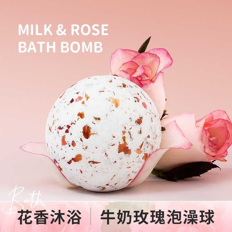 跨境玫瑰牛奶浴盐球泡澡球泡泡浴干花香氛牛奶浴精油球持久留香