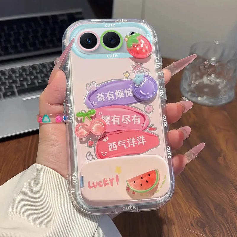 适用荣耀500手机壳新款卡通可爱立体公仔莓有烦恼荣耀500Pro网红硅胶保护套全包防摔外壳镜面支架