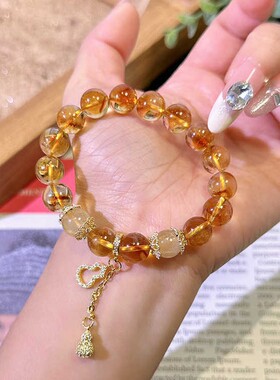 暴富招财黄水晶手链女小众新款