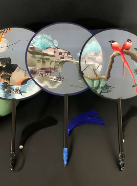精品苏绣双面绣花古风长柄圆扇