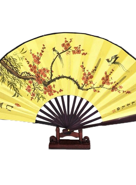 8寸黄底绢布扇折扇广告扇