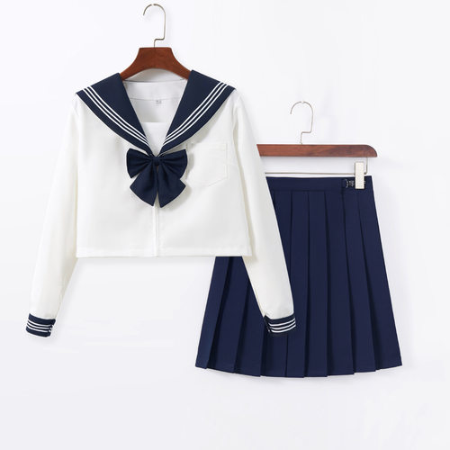 日系基础款jk制服绀领白三本水手服正统套装学院风百褶裙厂家直销