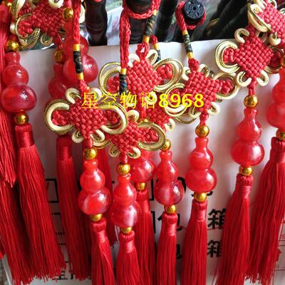 大红金边中国结葫芦挂件团扇用