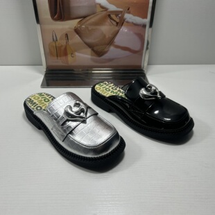 心形扣包头鞋 正品 女 低跟休闲一脚蹬女鞋 穆勒鞋 MIO 米奥撤柜春夏款