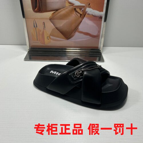正品MIO/米奥撤柜夏款真皮女鞋厚底一字拖露趾懒人鞋踩屎感女拖鞋
