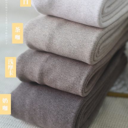 2400D秋冬日系保暖加绒加厚连裤袜竖条平板浅奶咖燕麦色打底袜女