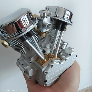 石头依模型汽油V2微型迷你小型发动机引擎双缸哈雷微型模型可发动