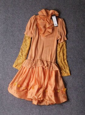 A103-大厂重工 好做工蕾丝欧根纱拼接手工亮片假两件套显瘦连衣裙