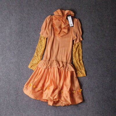 A103-大厂重工 好做工蕾丝欧根纱拼接手工亮片假两件套显瘦连衣裙