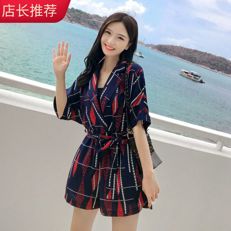 goods in stock!Summer wear new pattern Retro temperament tailored collar Geometry pattern printing Waist Show thin Chiffon Conjoined shortsin the Women's clothing/Boutique , one-piece garment/pants category - from Buy2taobao.com to provide professional Taobao agent buy service