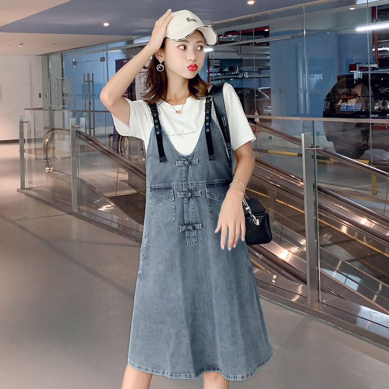 Korean Edition Summer wear new pattern By age Retro Chinese style frog Symmetry pocket Versatile cowboy Webbing Shoulder strap Suspender skirtin the Women's clothing/Boutique , Skirts  category - from Buy2taobao.com to provide professional Taobao agent buy service