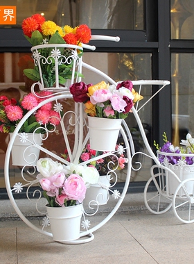 百界创意欧式自行车花架铁艺多层阳台庭院落地式花架子花园花盆架