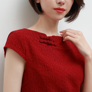 民族风T恤盘扣文艺提花修身一字领夏季棉麻衬衫打底衫上衣茶服女