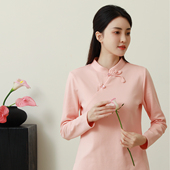 唐装 长袖 茶服 上衣中国风复古立领打底衫 百搭中式 纯棉T恤秋季 新品