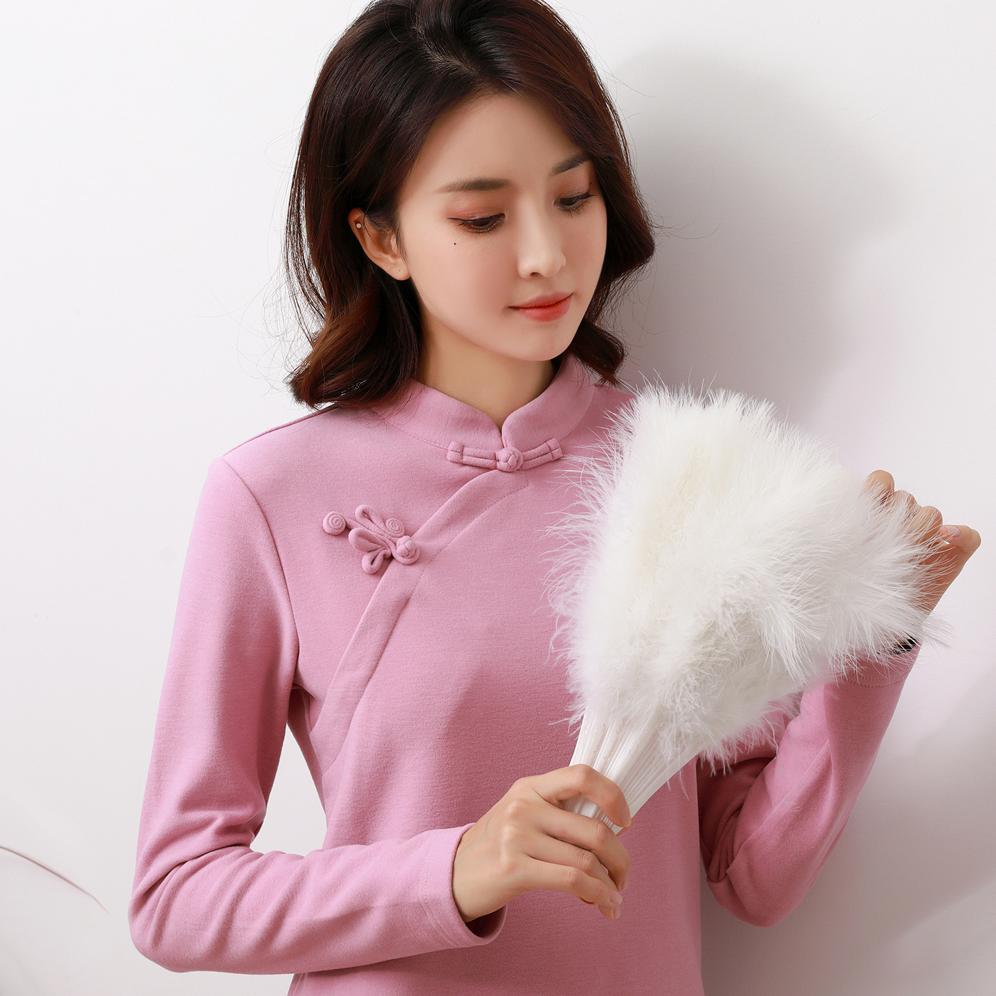 长袖民族风加厚盘扣德绒女茶服