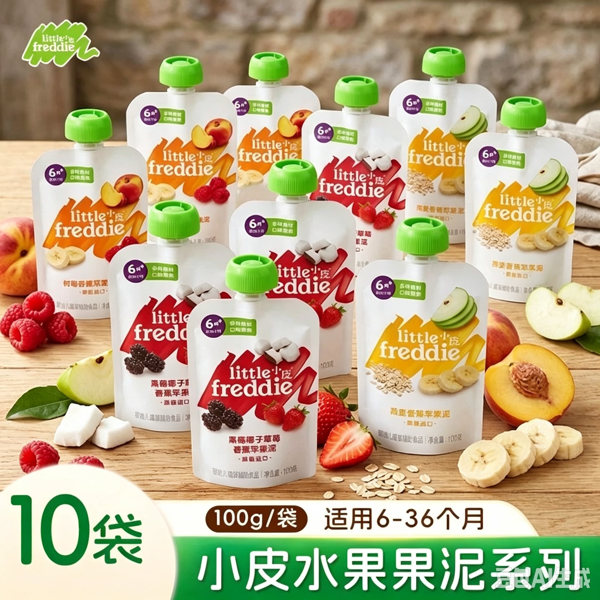 （新日期）10袋小皮宝宝多口味缤纷水果泥辅食泥婴幼儿零食外出图片