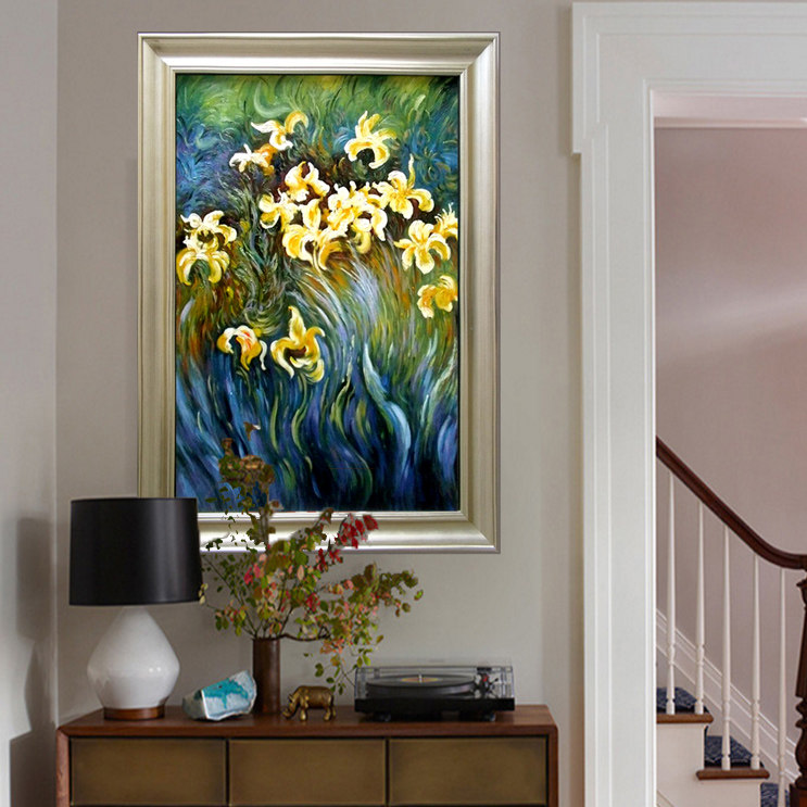 手绘梵高兰花装饰画欧式挂画现代客厅小幅玄关餐厅咖啡厅有框油画
