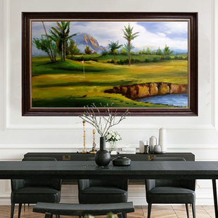 纯手绘会所俱乐部油画欧式客厅横版高雅高尔夫球场运动装饰画卓克