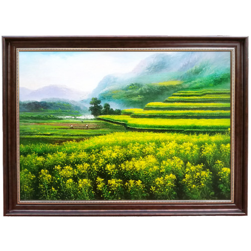 手绘方形梯田油菜花油画中式福州