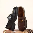 复古英伦风羊皮黑色小皮鞋 百丽元 宝乐福鞋 女26新款 E9L1DA 深口单鞋