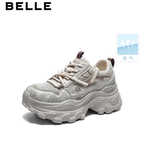 百丽女鞋网面厚底增高透气老爹鞋