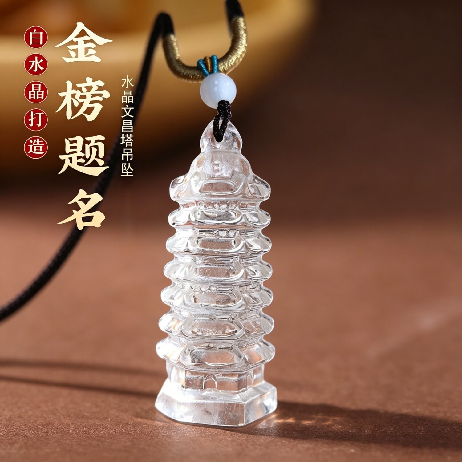 天然白水晶7层文昌塔吊坠原石雕刻水晶塔学生考试金榜题名挂件