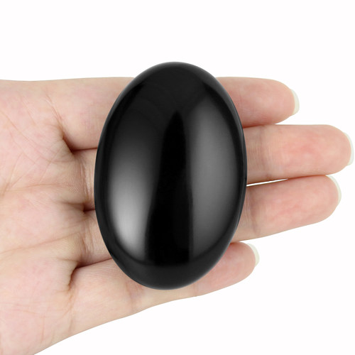 天然黑曜石手把件把玩石头椭圆形
