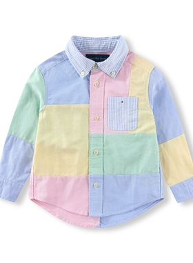 男童RL048彩马拼色翻领牛津纺纯棉春秋    中大童