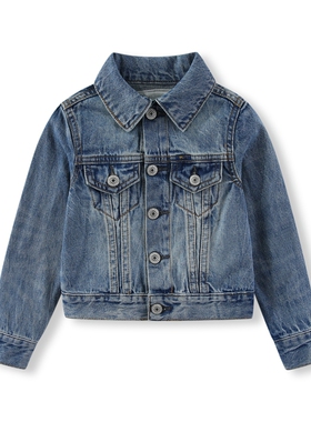 RL100男女童小马标春秋水洗牛仔外套 中大童90-170翻领