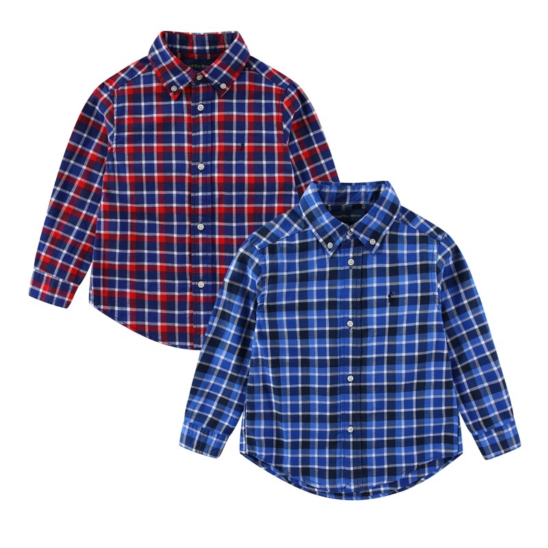RL050男童童装格子衬衣  小马标 薄款中大童可亲子