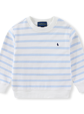 RL144男女童小马标春秋纯棉棉圈条纹圆领卫衣休闲中大童