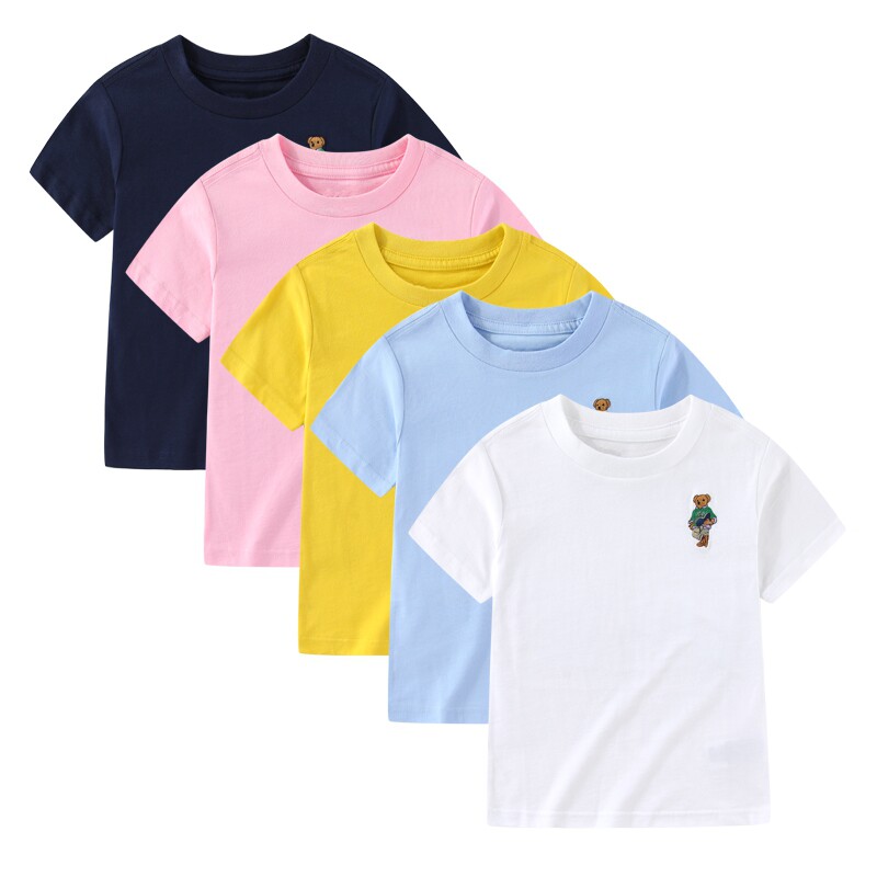 RL001-1男女童短袖小熊T恤 儿童薄款纯棉休闲圆领日常百搭夏装