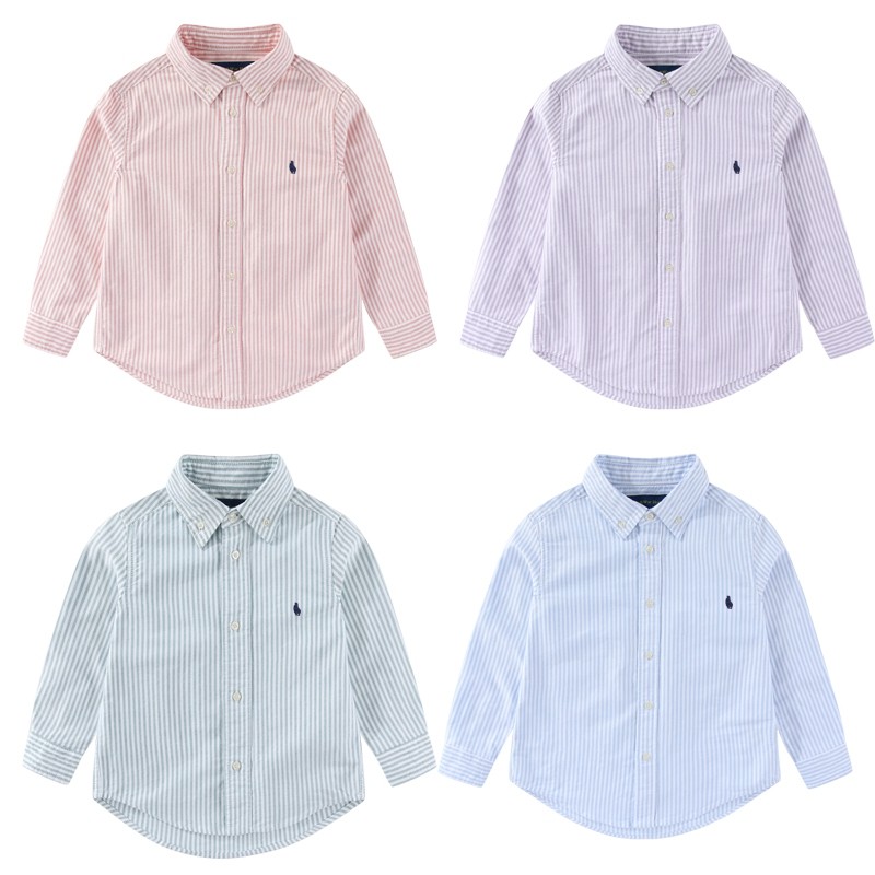 男女童RL005-1牛津纺纯棉条纹小马衬衣儿童衬衫春秋中大童