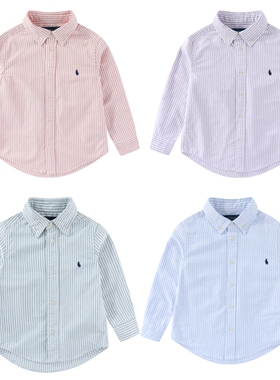 男女童RL005-1牛津纺纯棉条纹小马衬衣儿童衬衫春秋中大童