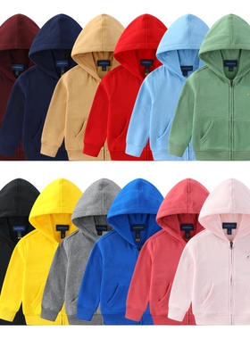 RL112男女童小马拉链连帽卫衣抓绒春秋外套中大童厚抓毛