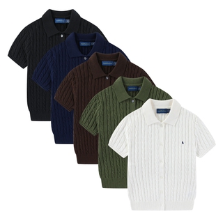 翻领POLO衫 麻花纹 休闲纯棉线纽扣短袖 RL096女装