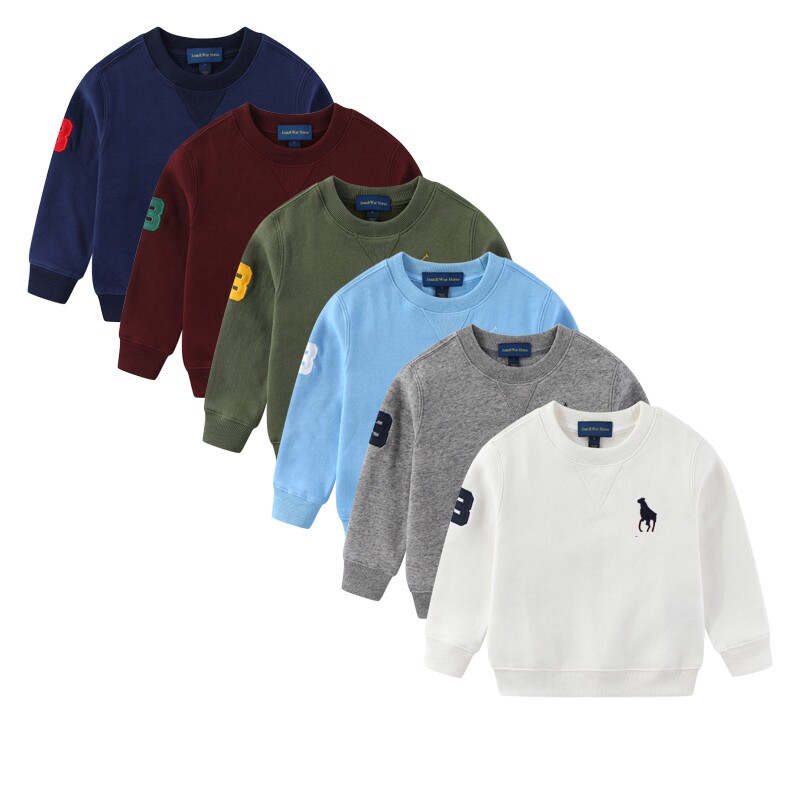 RL116男女童大马标抓绒圆领卫衣外套中大男女童春秋新款加绒