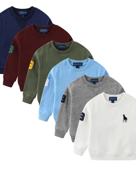 RL116男女童大马标抓绒圆领卫衣外套中大男女童春秋新款加绒