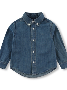 RL066男女宝彩马 纯色春秋水洗牛仔长袖休闲衬衣 可亲子 翻领