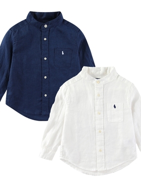 RL074男女童立领亚麻衬衣 中大童可亲子